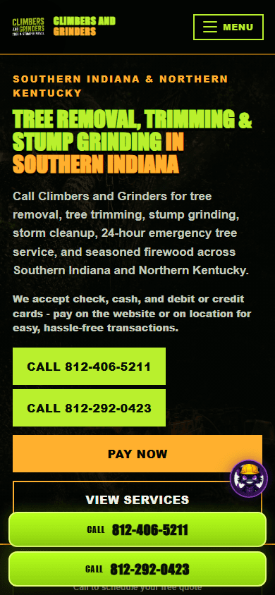 Climbers & Grinders website on mobile