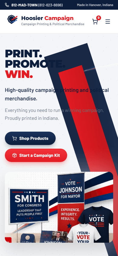 Hoosier Campaign website on mobile