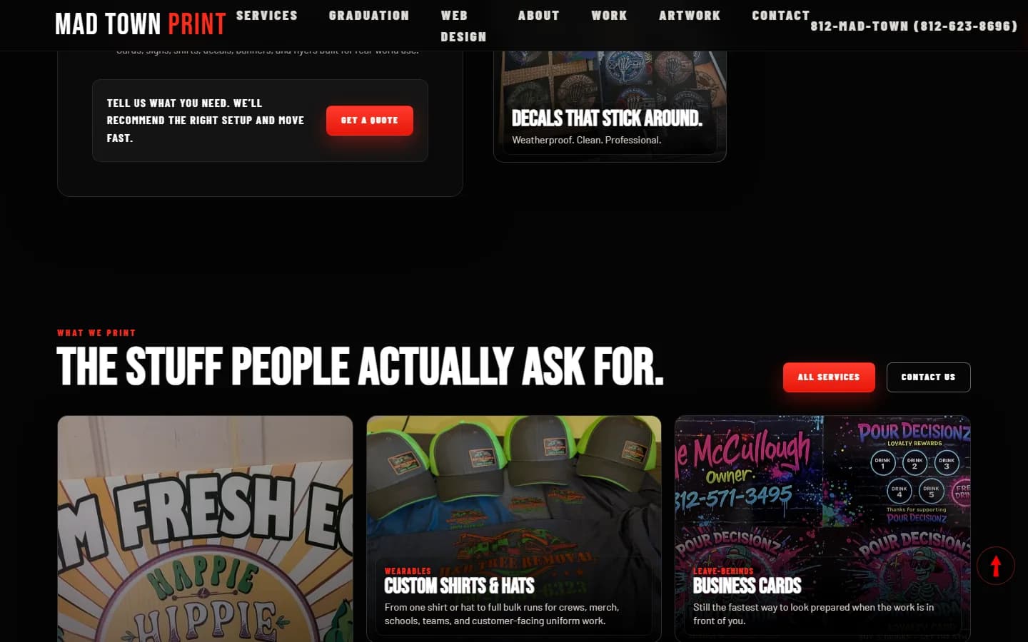 Mad Town Print website deeper page view