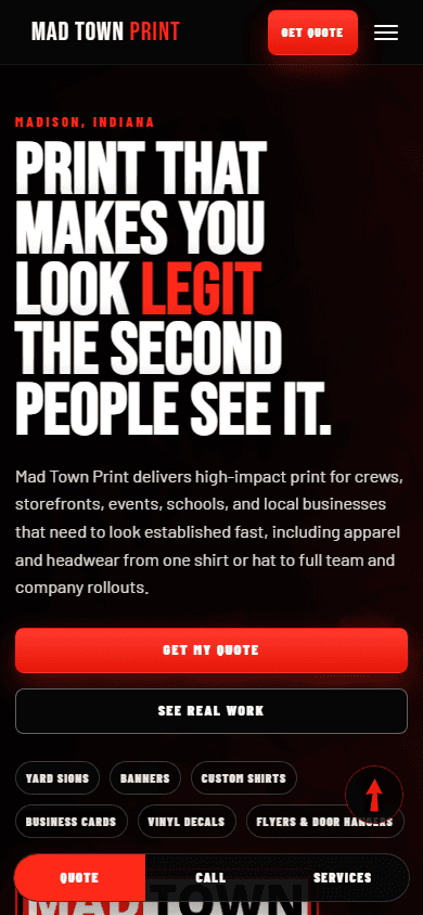 Mad Town Print website on mobile