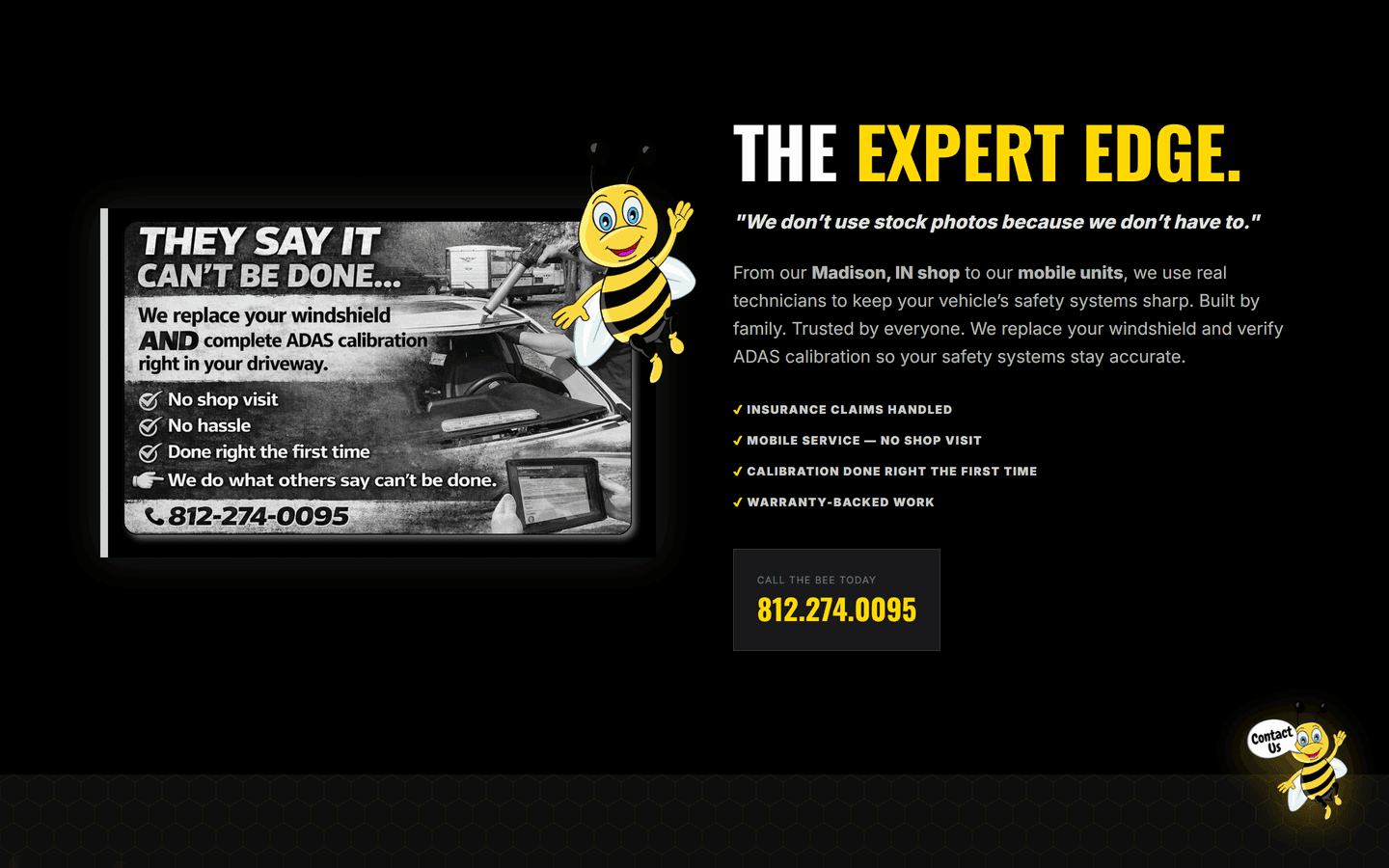 B-Rite Autoglass section highlighting in-house technicians and mobile calibration