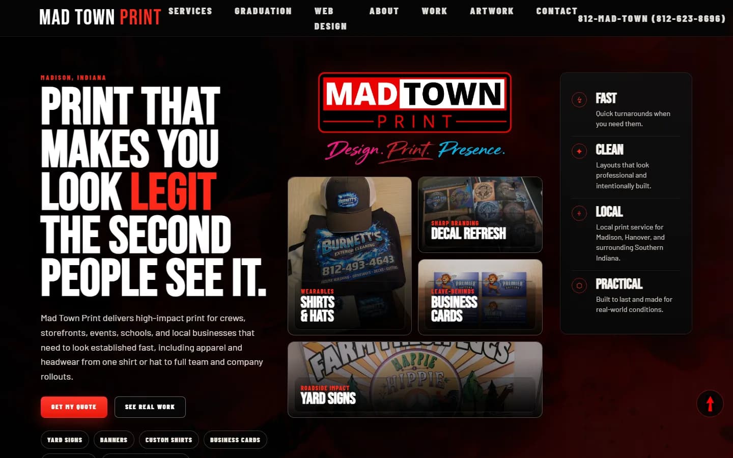 Mad Town Print website homepage