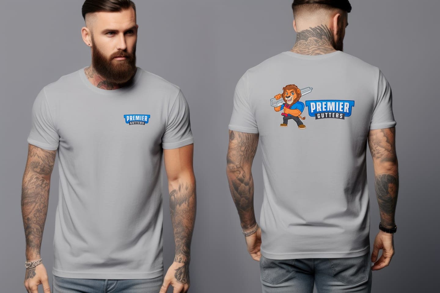 Premier Gutters branded apparel front and back