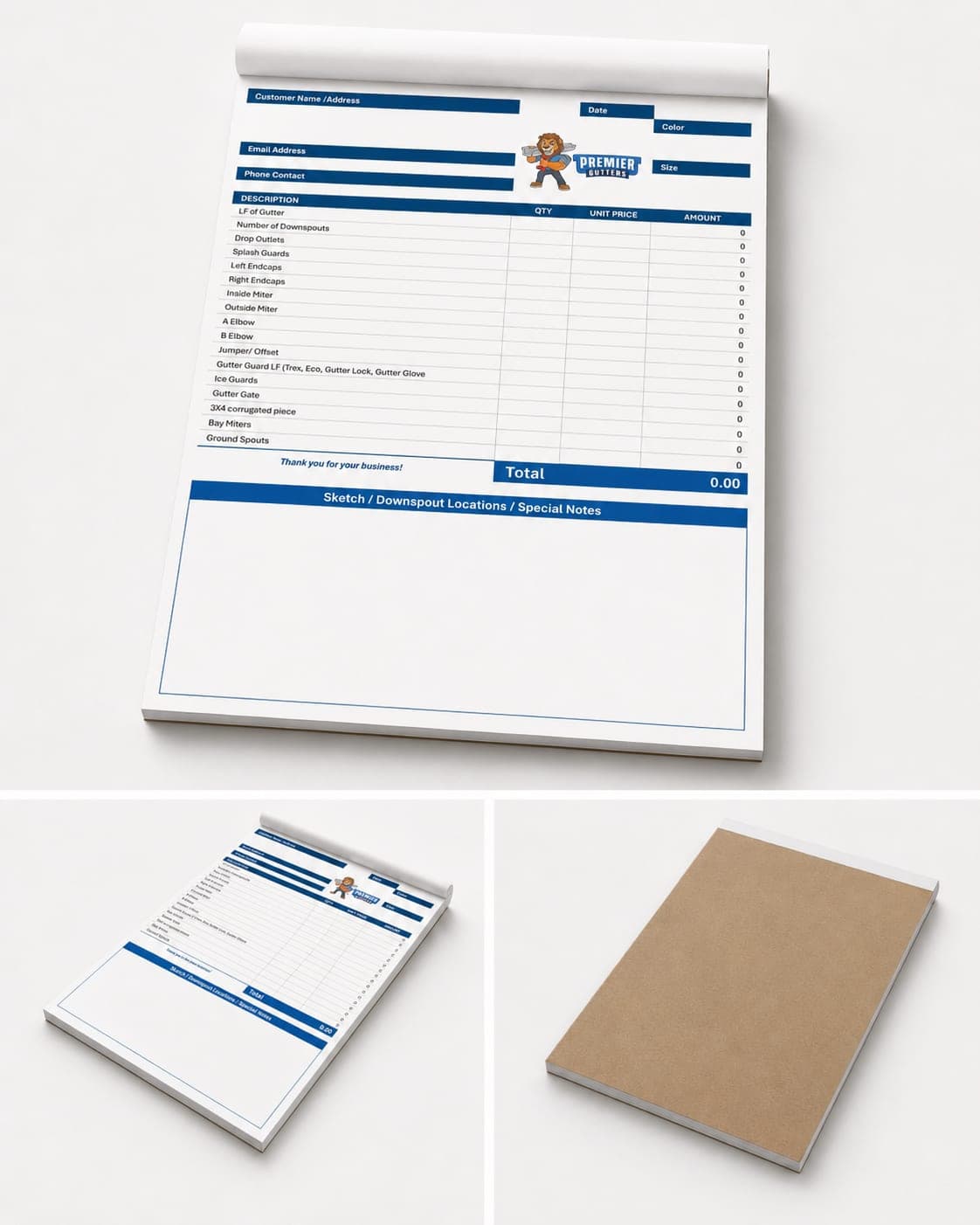 Premier Gutters estimate notepad mockup