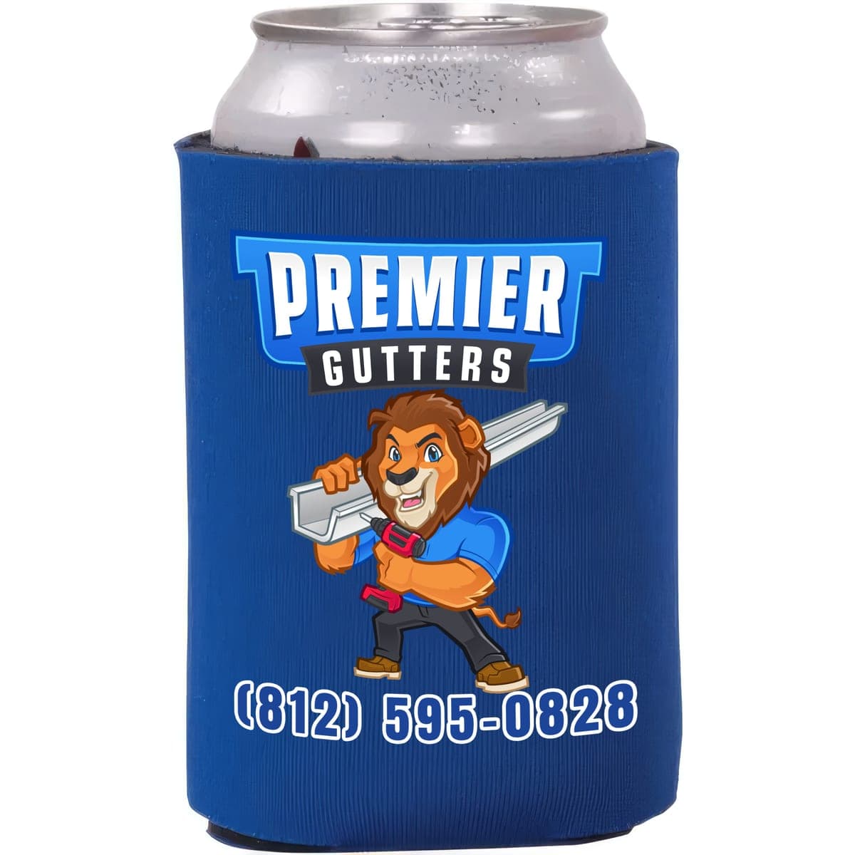 Premier Gutters branded koozie mockup