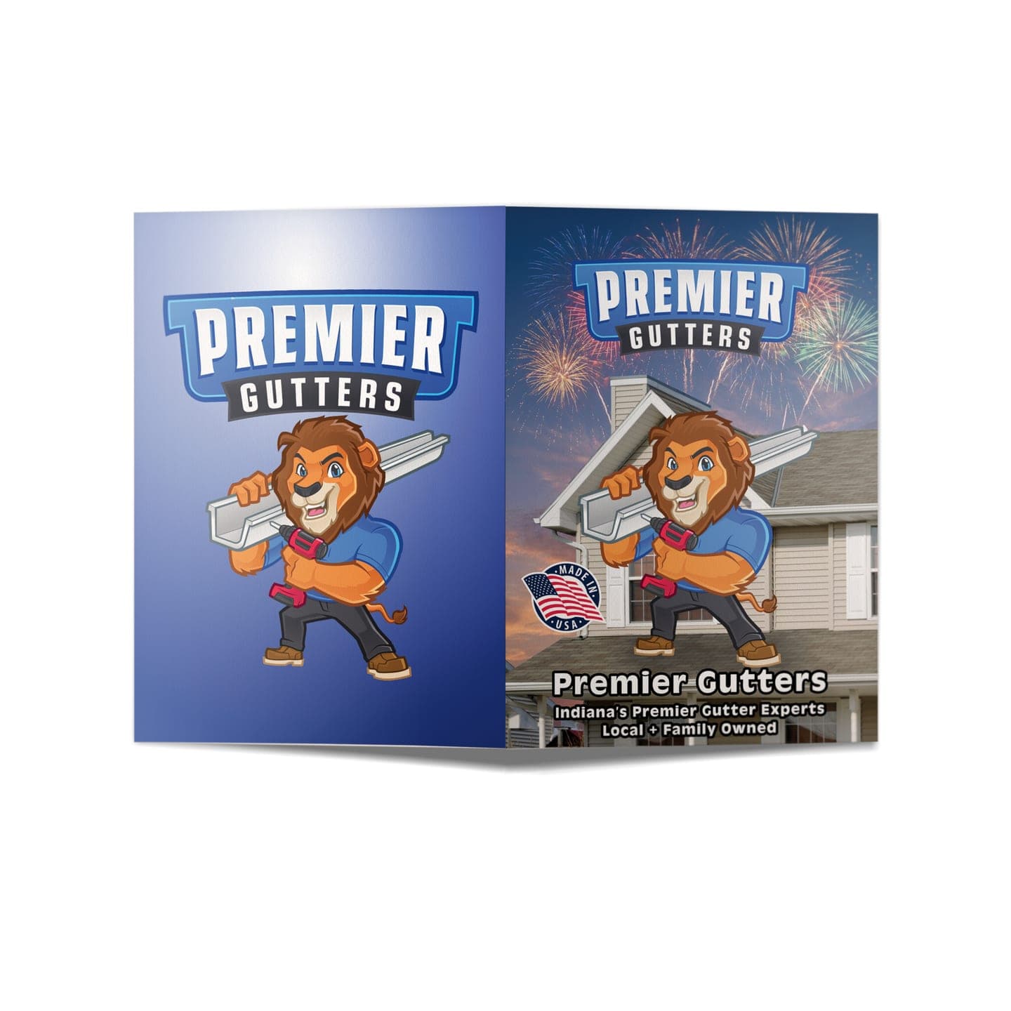 Premier Gutters branded presentation folder mockup