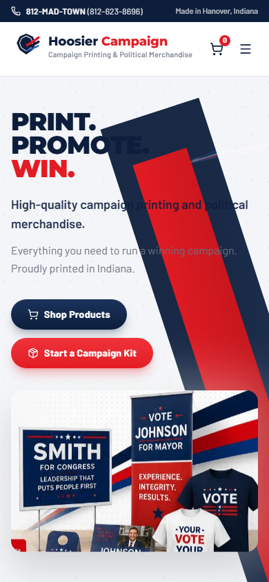 Hoosier Campaign website on mobile