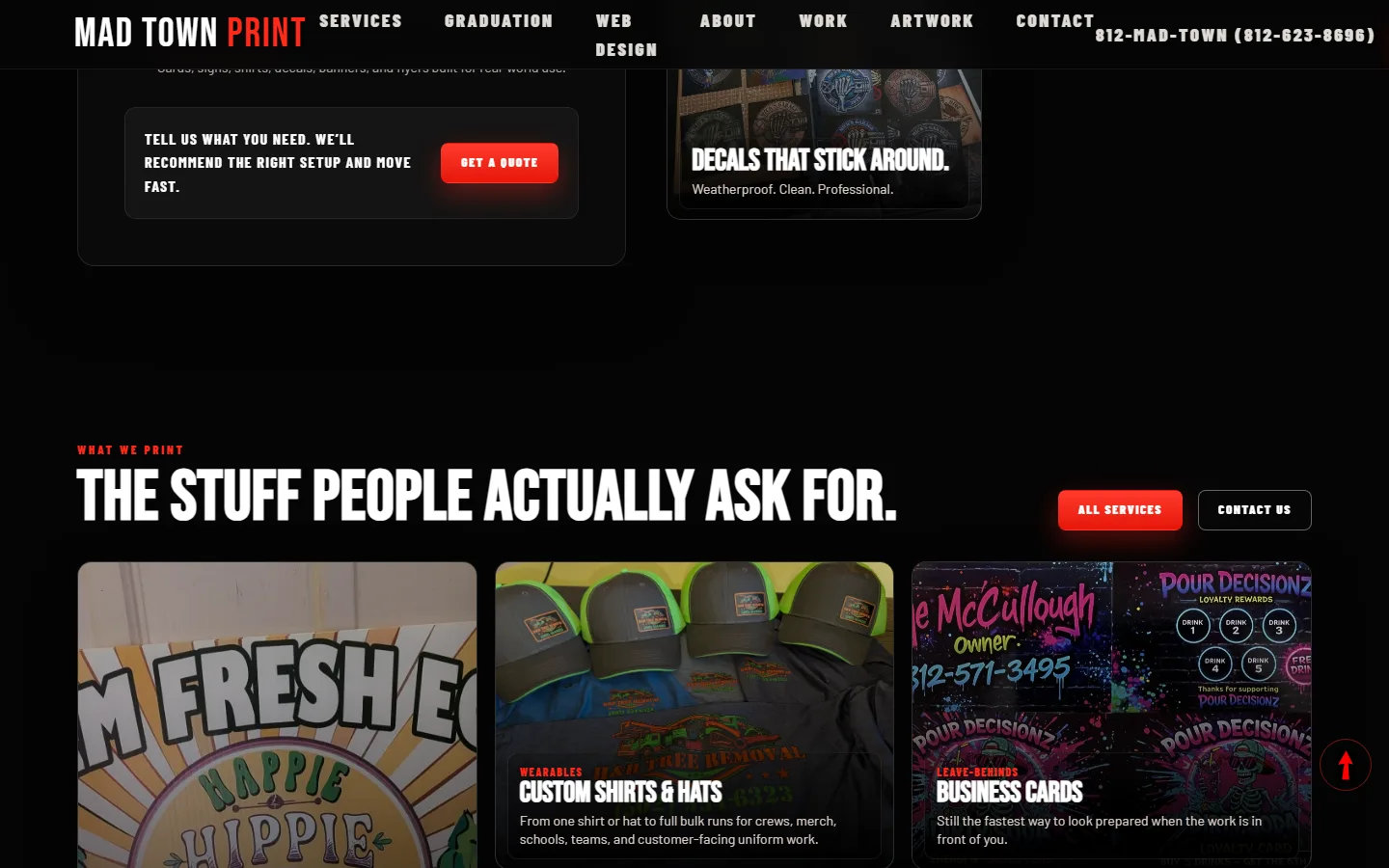 Mad Town Print website deeper page view