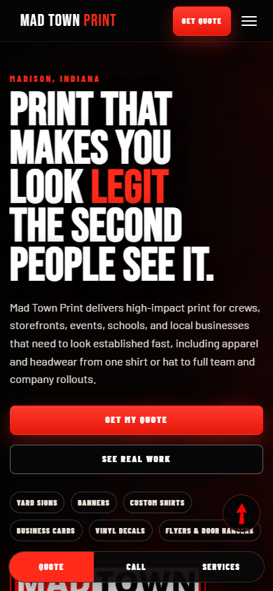 Mad Town Print website on mobile