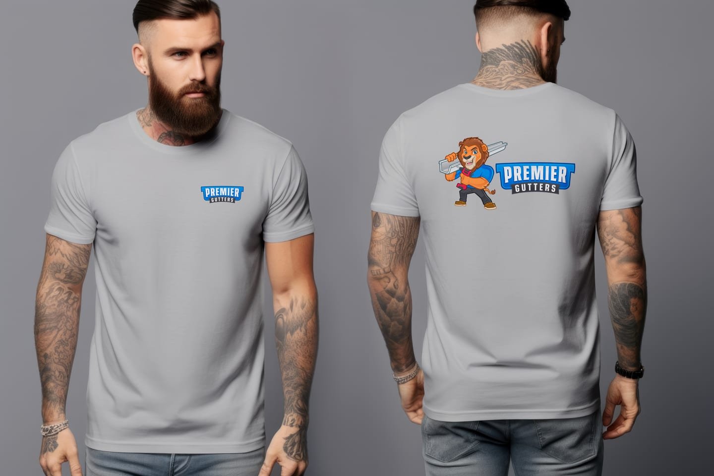 Premier Gutters branded apparel front and back
